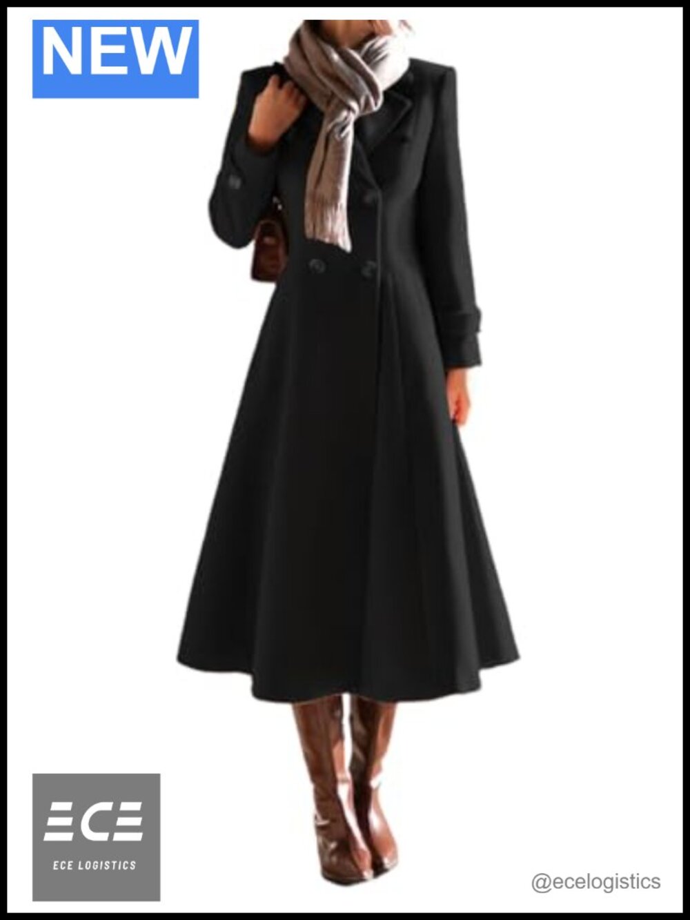 Wool Blend Peacoat Women Long Trench Coat Double Breasted Winter